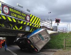 Low blow: Britain’s ‘most bashed bridge’ is hit for 120th time just days after reopening